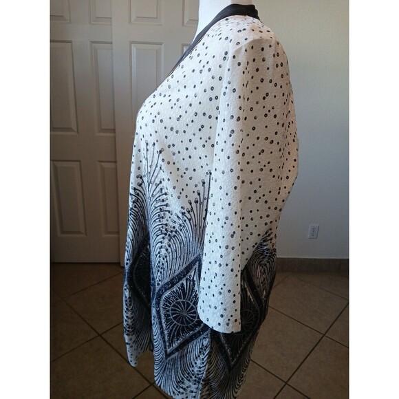 Chico’s Travelers Collection Foiled Peacock Jacket Cardigan Ivory Gray Size 3 XL - Picture 5 of 16